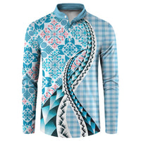 Aloha Vintage Palaka Floral Hawaiian Quilt Button Sweatshirt Uliuli Motif LT9 Blue - Polynesian Pride