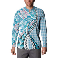 Aloha Vintage Palaka Floral Hawaiian Quilt Button Sweatshirt Uliuli Motif LT9 - Polynesian Pride