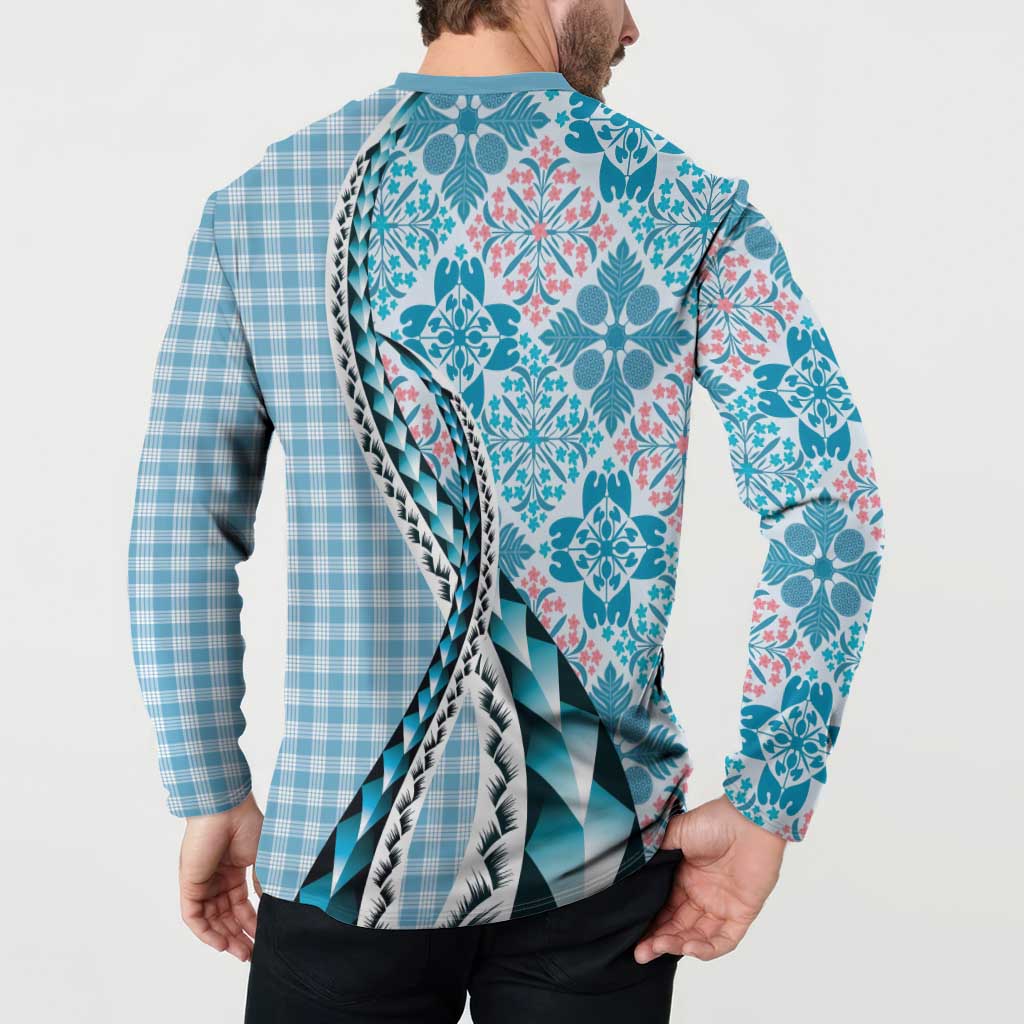 Aloha Vintage Palaka Floral Hawaiian Quilt Button Sweatshirt Uliuli Motif LT9 - Polynesian Pride
