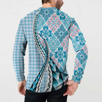 Aloha Vintage Palaka Floral Hawaiian Quilt Button Sweatshirt Uliuli Motif LT9 - Polynesian Pride