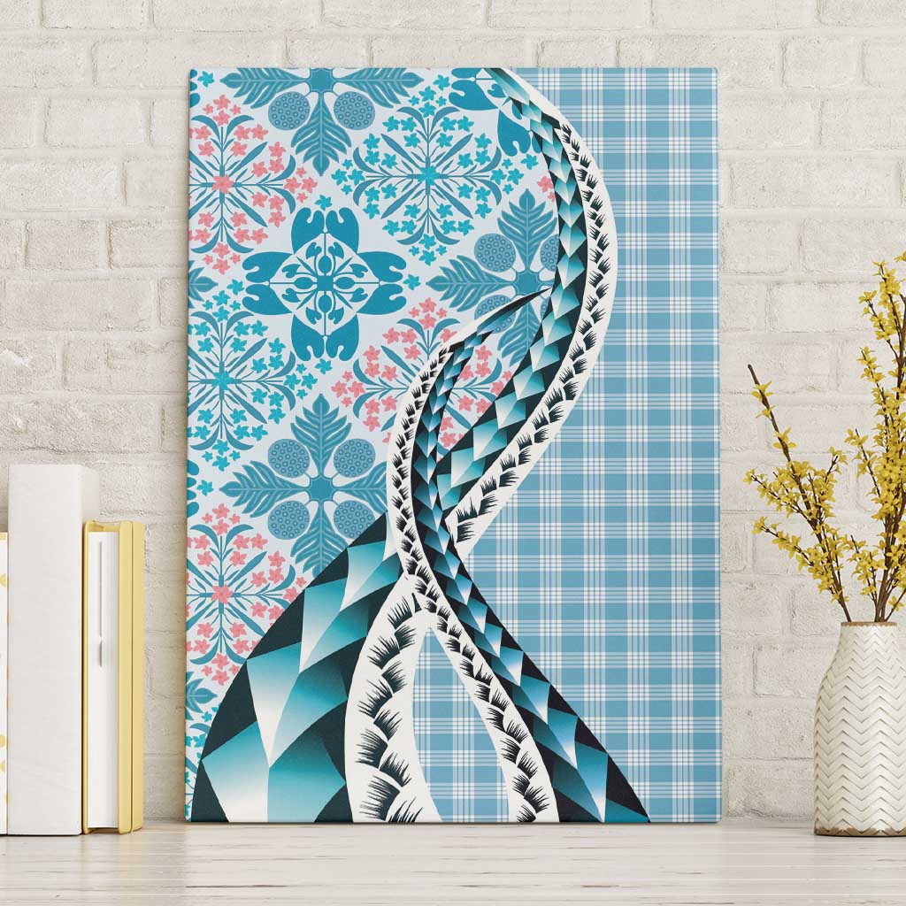 Aloha Vintage Palaka Floral Hawaiian Quilt Canvas Wall Art Uliuli Motif LT9 Without Frame Blue - Polynesian Pride
