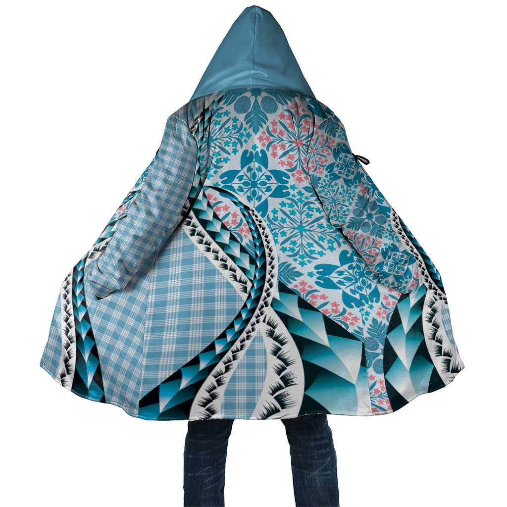 Aloha Vintage Palaka Floral Hawaiian Quilt Cloak Uliuli Motif LT9 Unisex Blue - Polynesian Pride