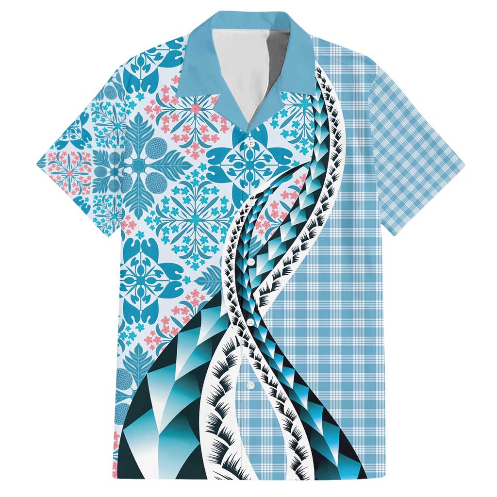 Aloha Vintage Palaka Floral Hawaiian Quilt Hawaiian Shirt Uliuli Motif LT9 Blue - Polynesian Pride