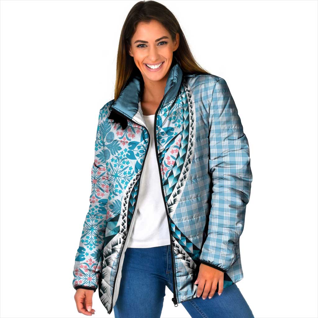 Aloha Vintage Palaka Floral Hawaiian Quilt Padded Jacket Uliuli Motif LT9 Women Blue - Polynesian Pride