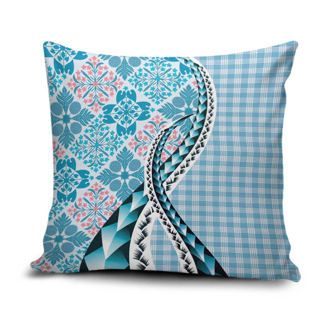 Aloha Vintage Palaka Floral Hawaiian Quilt Pillow Cover Uliuli Motif LT9 Blue - Polynesian Pride