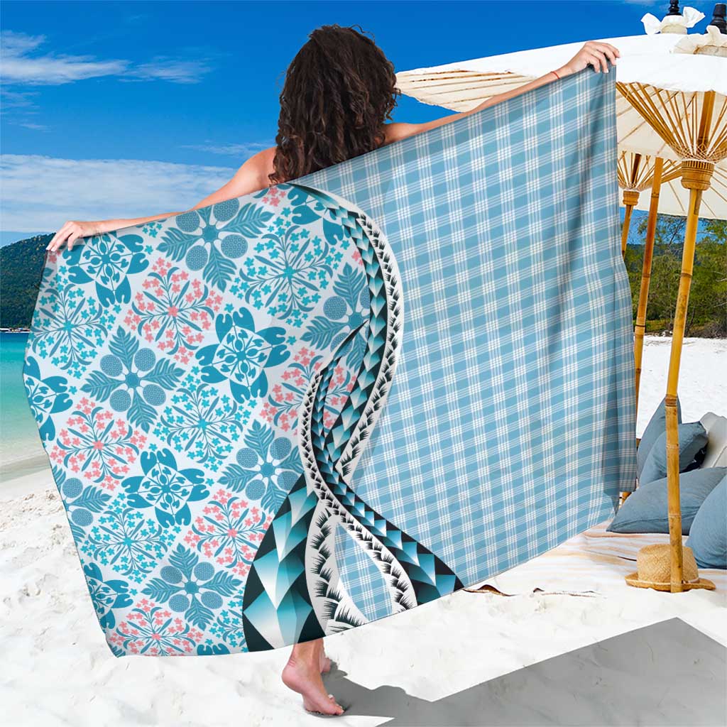 Aloha Vintage Palaka Floral Hawaiian Quilt Sarong Uliuli Motif LT9 One Size 44 x 66 inches Blue - Polynesian Pride