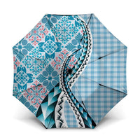 Aloha Vintage Palaka Floral Hawaiian Quilt Umbrella Uliuli Motif LT9 One Size Folded 11.42 inch Opened Diameter 37.4 inch Blue - Polynesian Pride