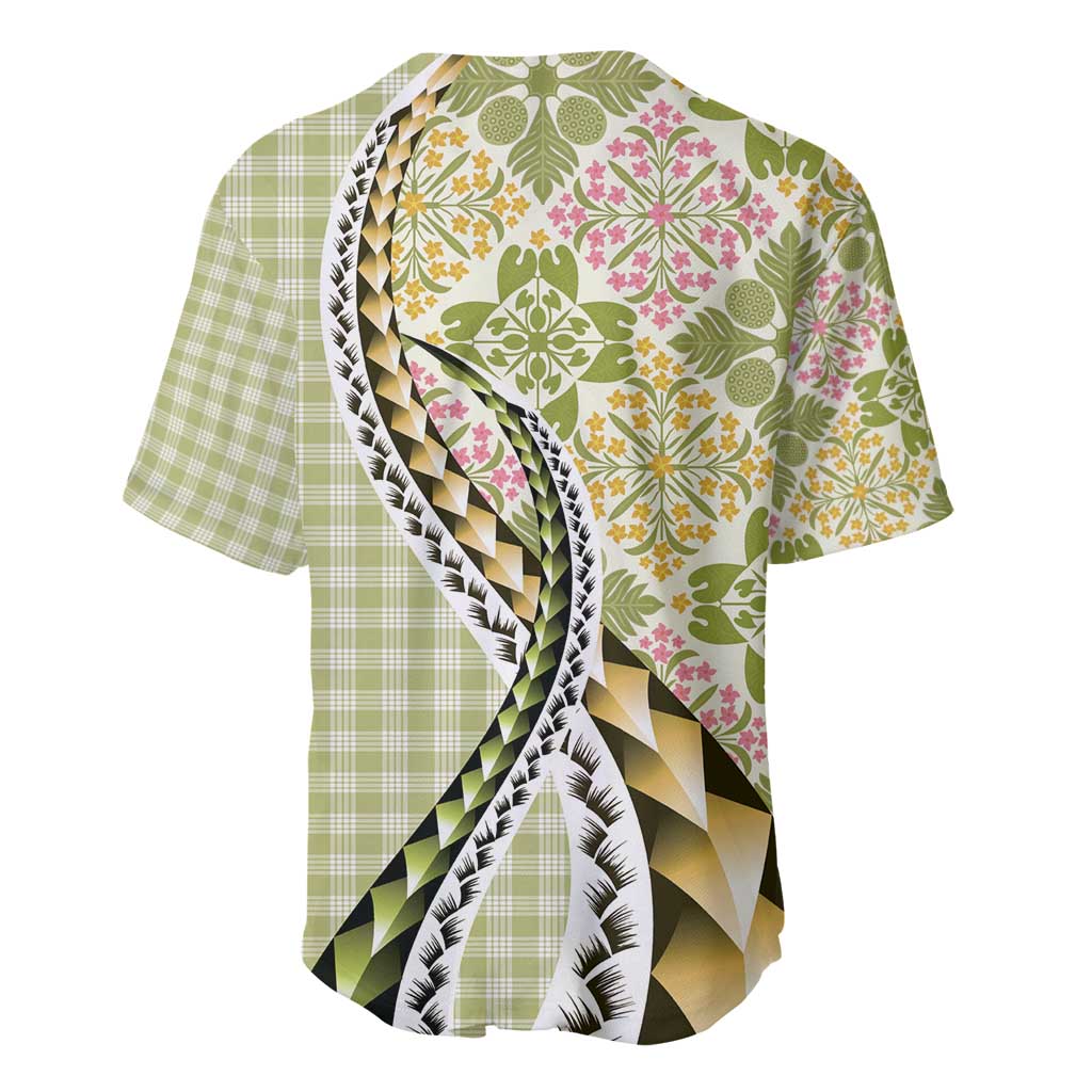 Aloha Vintage Palaka Floral Hawaiian Quilt Baseball Jersey Omaomao Motif LT9 - Polynesian Pride