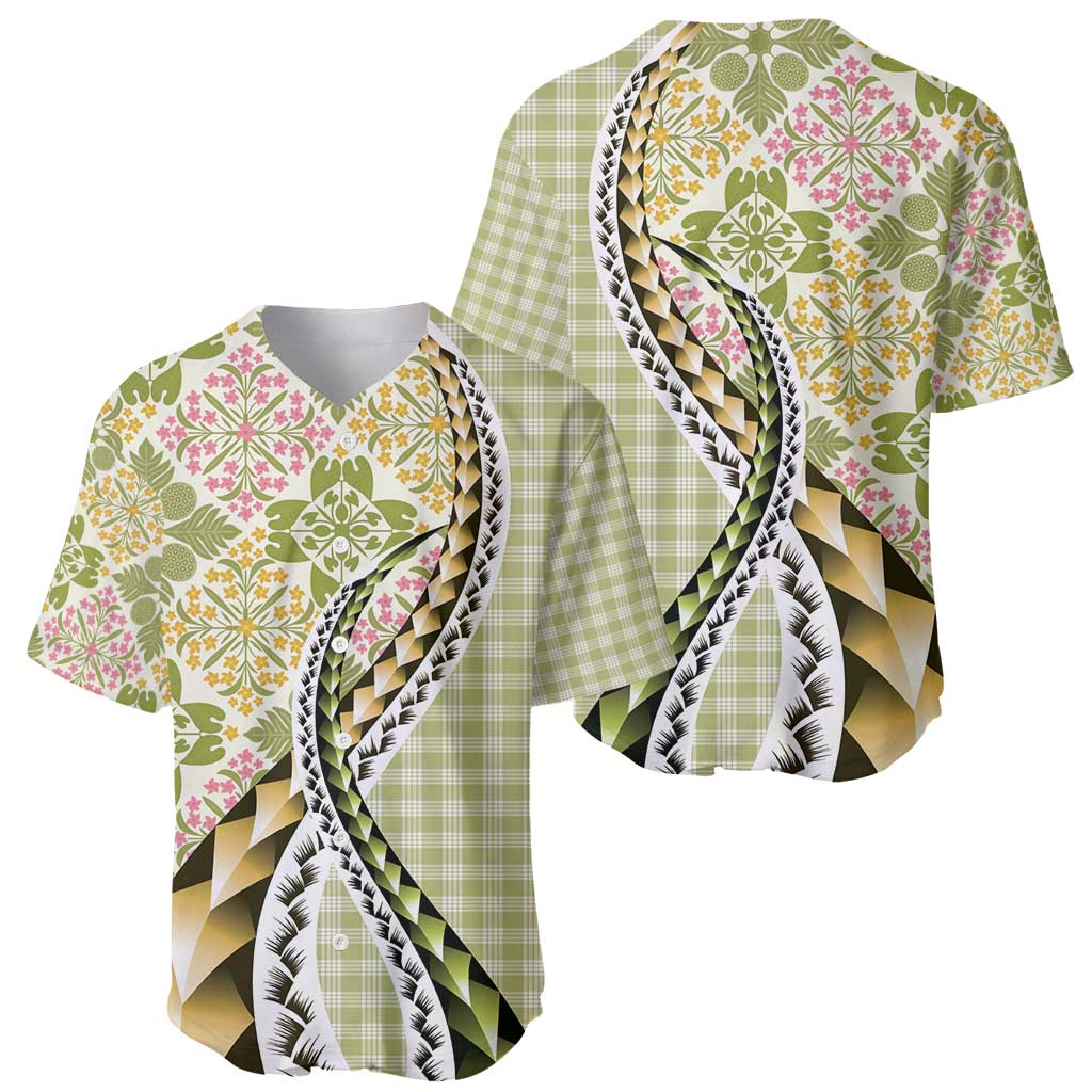 Aloha Vintage Palaka Floral Hawaiian Quilt Baseball Jersey Omaomao Motif LT9 - Polynesian Pride