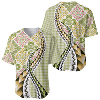 Aloha Vintage Palaka Floral Hawaiian Quilt Baseball Jersey Omaomao Motif LT9 - Polynesian Pride