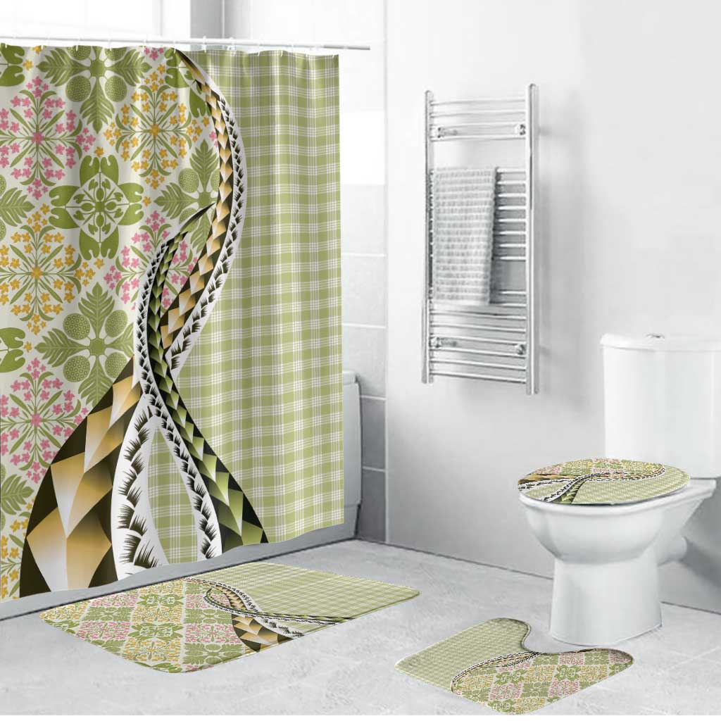 Aloha Vintage Palaka Floral Hawaiian Quilt Bathroom Set Omaomao Motif LT9 Bathroom Set (4 pcs) Lime - Polynesian Pride