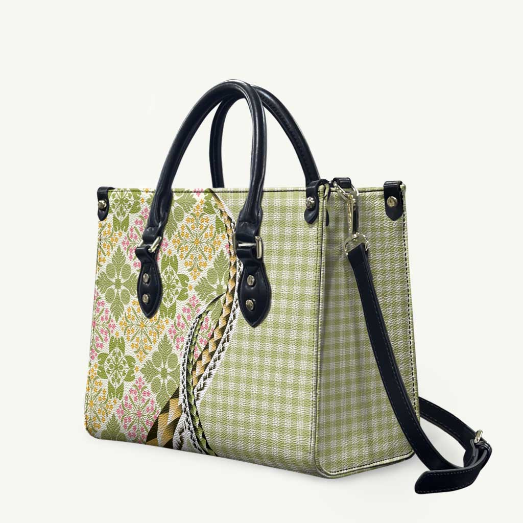 Aloha Vintage Palaka Floral Hawaiian Quilt Leather Bag Omaomao Motif LT9 Lime - Polynesian Pride