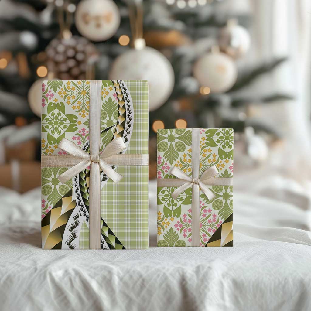 Aloha Vintage Palaka Floral Hawaiian Quilt Wrapping Paper Omaomao Motif LT9 - Polynesian Pride