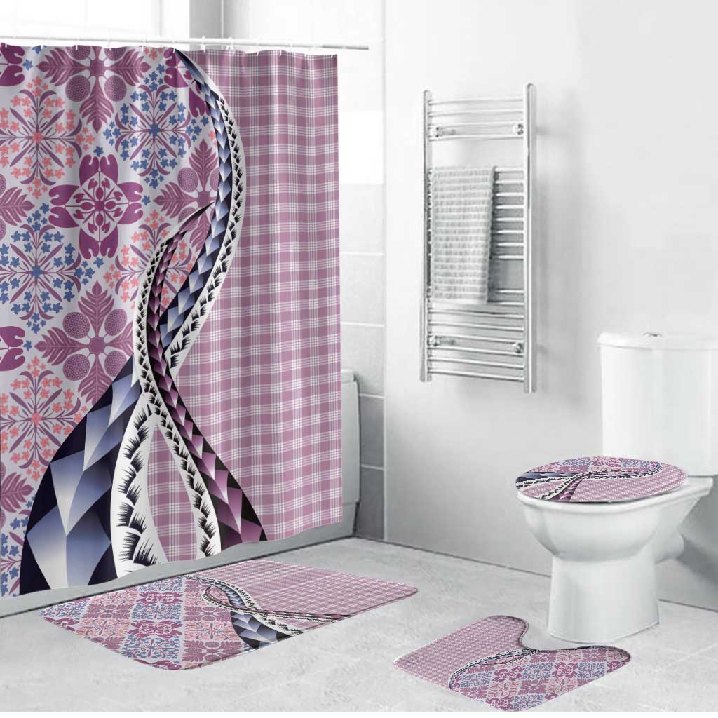 Aloha Vintage Palaka Floral Hawaiian Quilt Bathroom Set Akala Motif LT9 Bathroom Set (4 pcs) Pink - Polynesian Pride