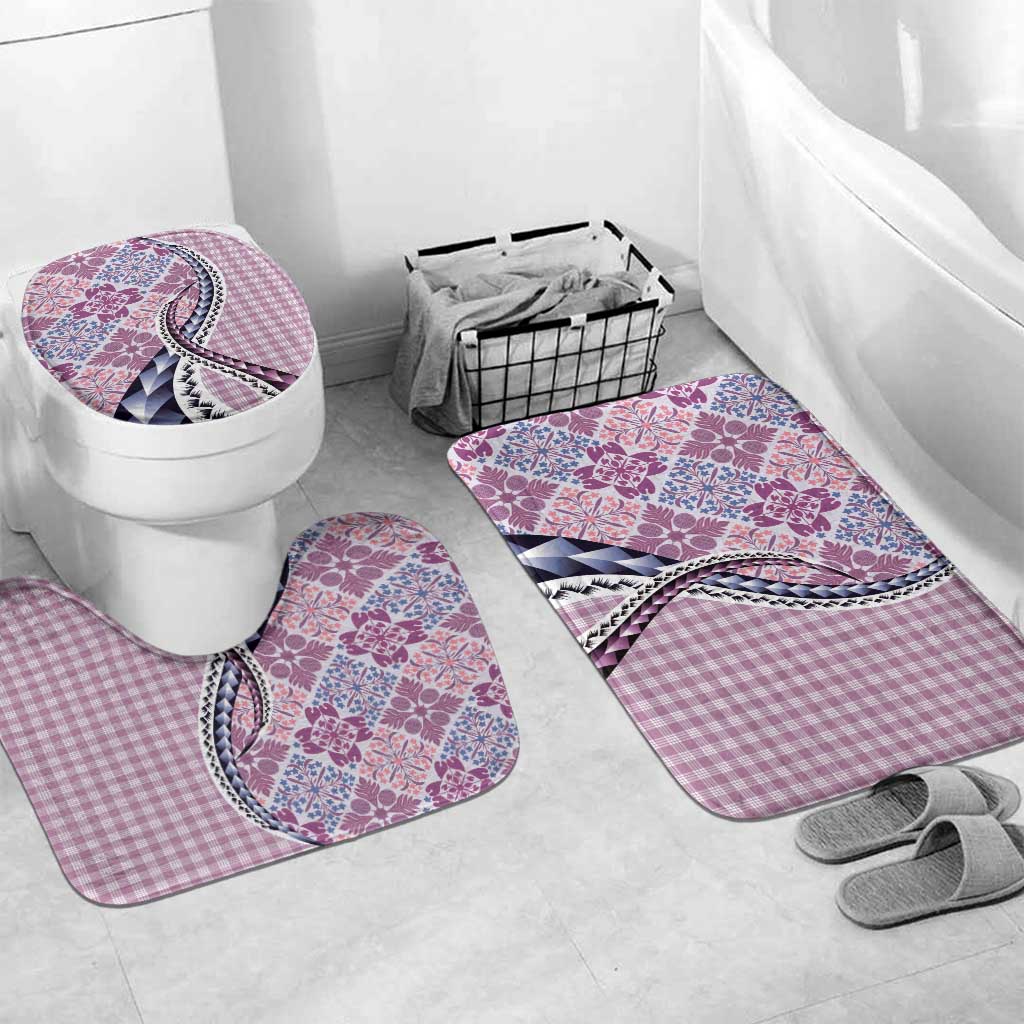 Aloha Vintage Palaka Floral Hawaiian Quilt Bathroom Set Akala Motif LT9 Mat Set Only (3 pcs) One Size Pink - Polynesian Pride