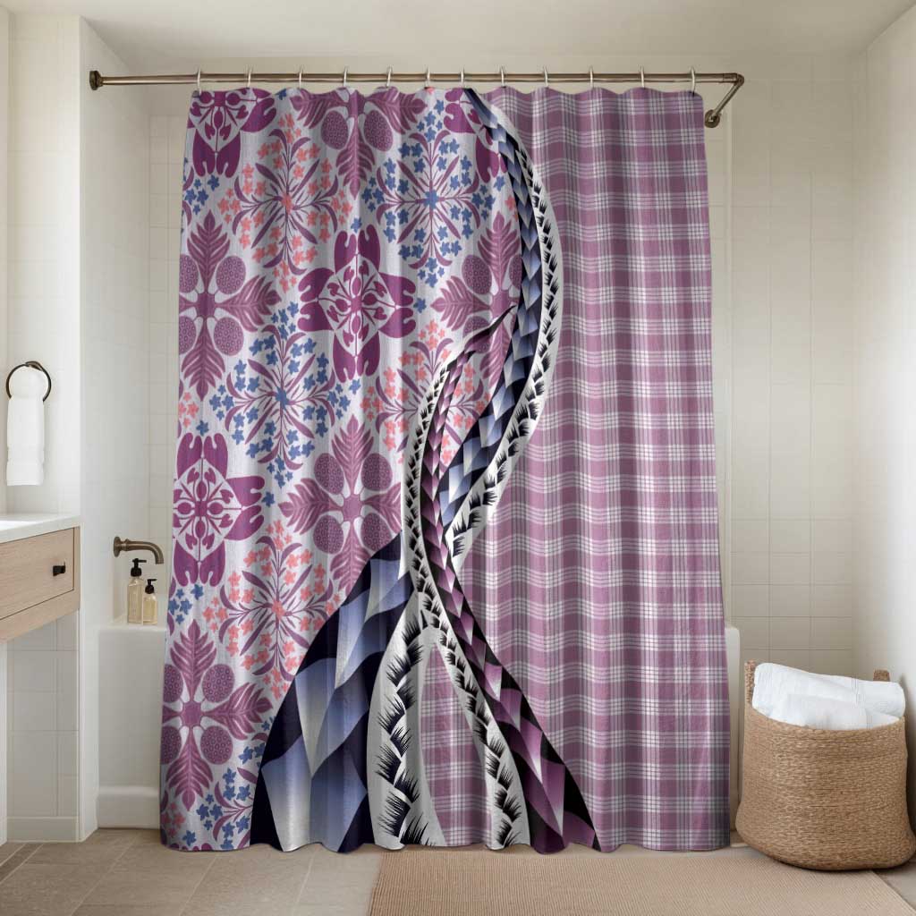 Aloha Vintage Palaka Floral Hawaiian Quilt Bathroom Set Akala Motif LT9 Shower Curtain Only Pink - Polynesian Pride