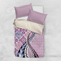 Aloha Vintage Palaka Floral Hawaiian Quilt Bedding Set Akala Motif LT9 US Twin 172cm x 218cm Pink - Polynesian Pride