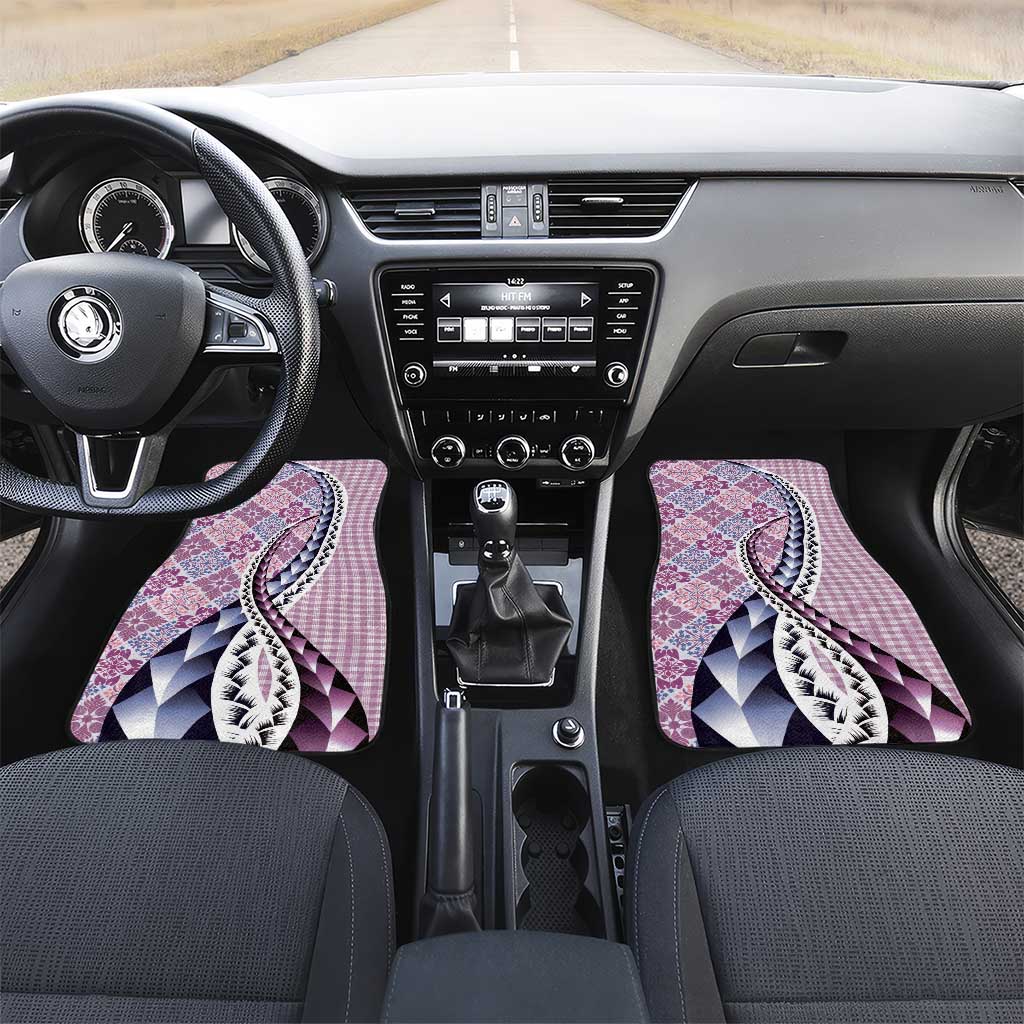 Aloha Vintage Palaka Floral Hawaiian Quilt Car Mats Akala Motif LT9 Set 2pcs - Front Pink - Polynesian Pride
