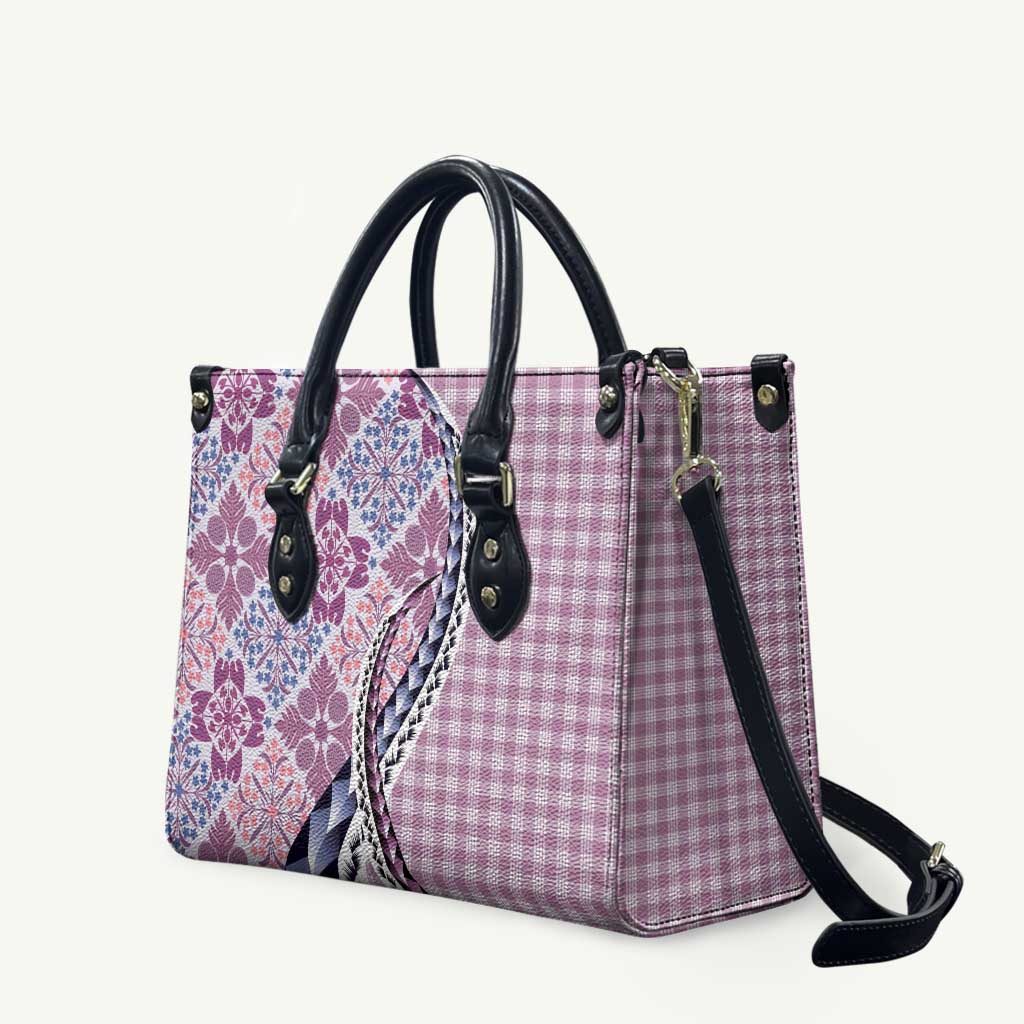 Aloha Vintage Palaka Floral Hawaiian Quilt Leather Bag Akala Motif LT9 Pink - Polynesian Pride
