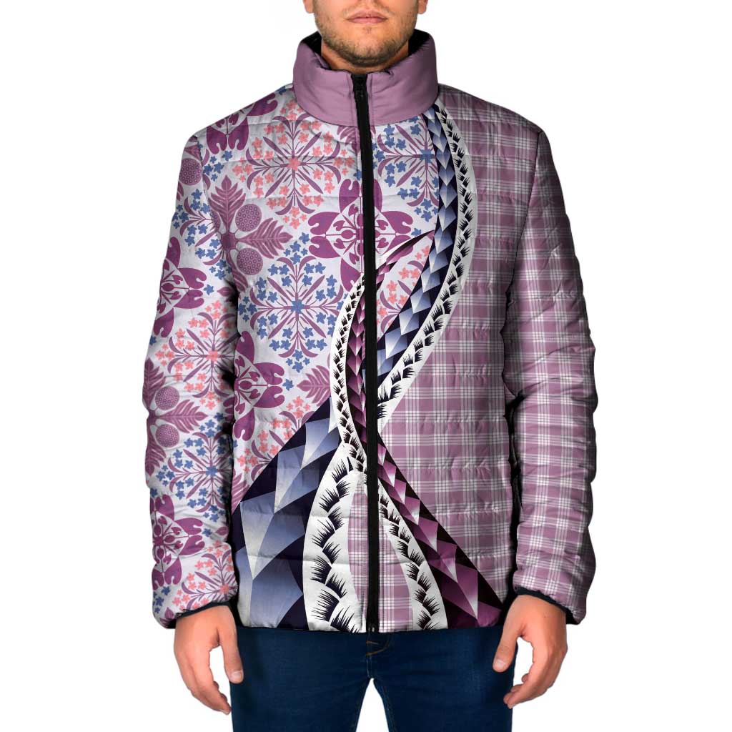 Aloha Vintage Palaka Floral Hawaiian Quilt Padded Jacket Akala Motif LT9 Men Pink - Polynesian Pride