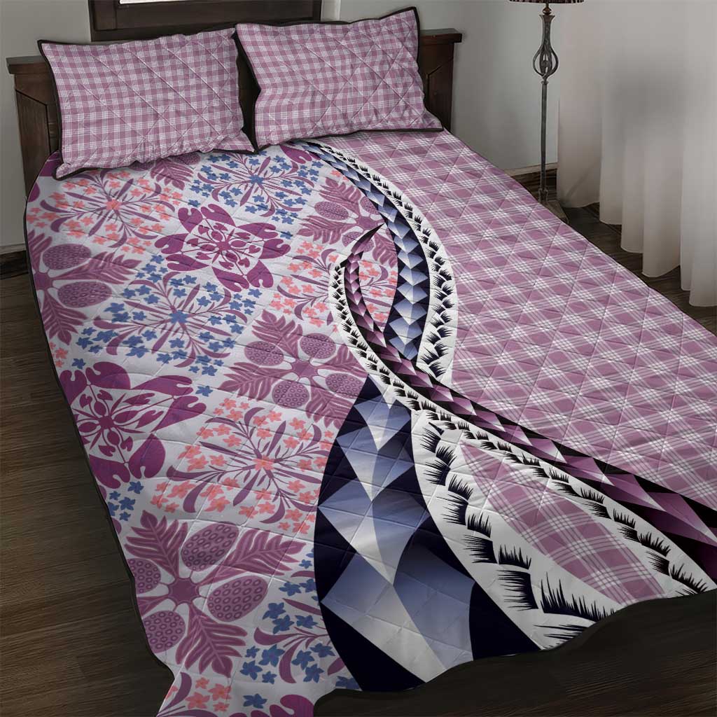 Aloha Vintage Palaka Floral Hawaiian Quilt Quilt Bed Set Akala Motif LT9 Pink - Polynesian Pride