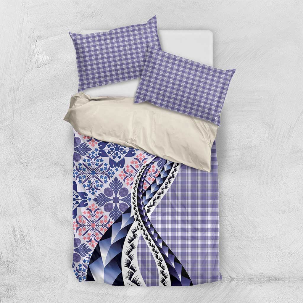 Aloha Vintage Palaka Floral Hawaiian Quilt Bedding Set Poni Motif LT9 US Twin 172cm x 218cm Purple - Polynesian Pride