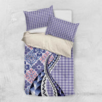 Aloha Vintage Palaka Floral Hawaiian Quilt Bedding Set Poni Motif LT9 US Twin 172cm x 218cm Purple - Polynesian Pride