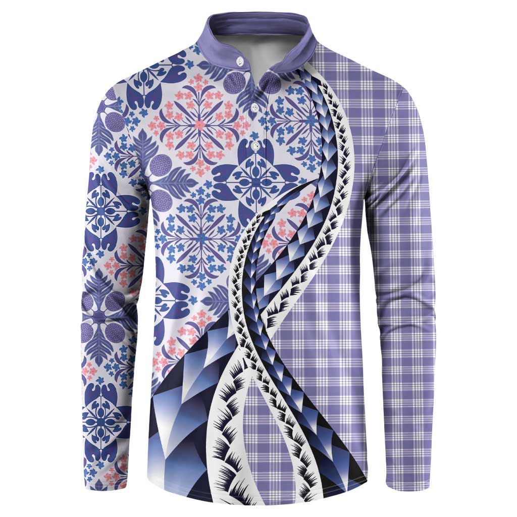 Aloha Vintage Palaka Floral Hawaiian Quilt Button Sweatshirt Poni Motif LT9 Purple - Polynesian Pride