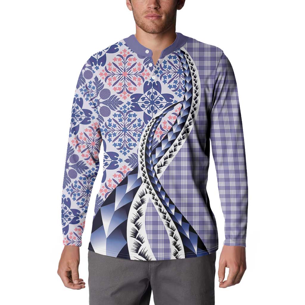 Aloha Vintage Palaka Floral Hawaiian Quilt Button Sweatshirt Poni Motif LT9 - Polynesian Pride