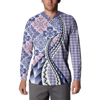 Aloha Vintage Palaka Floral Hawaiian Quilt Button Sweatshirt Poni Motif LT9 - Polynesian Pride