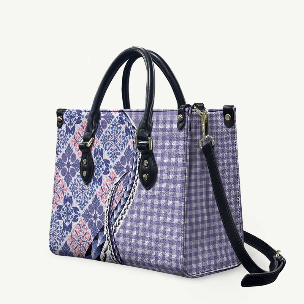 Aloha Vintage Palaka Floral Hawaiian Quilt Leather Bag Poni Motif LT9 Purple - Polynesian Pride