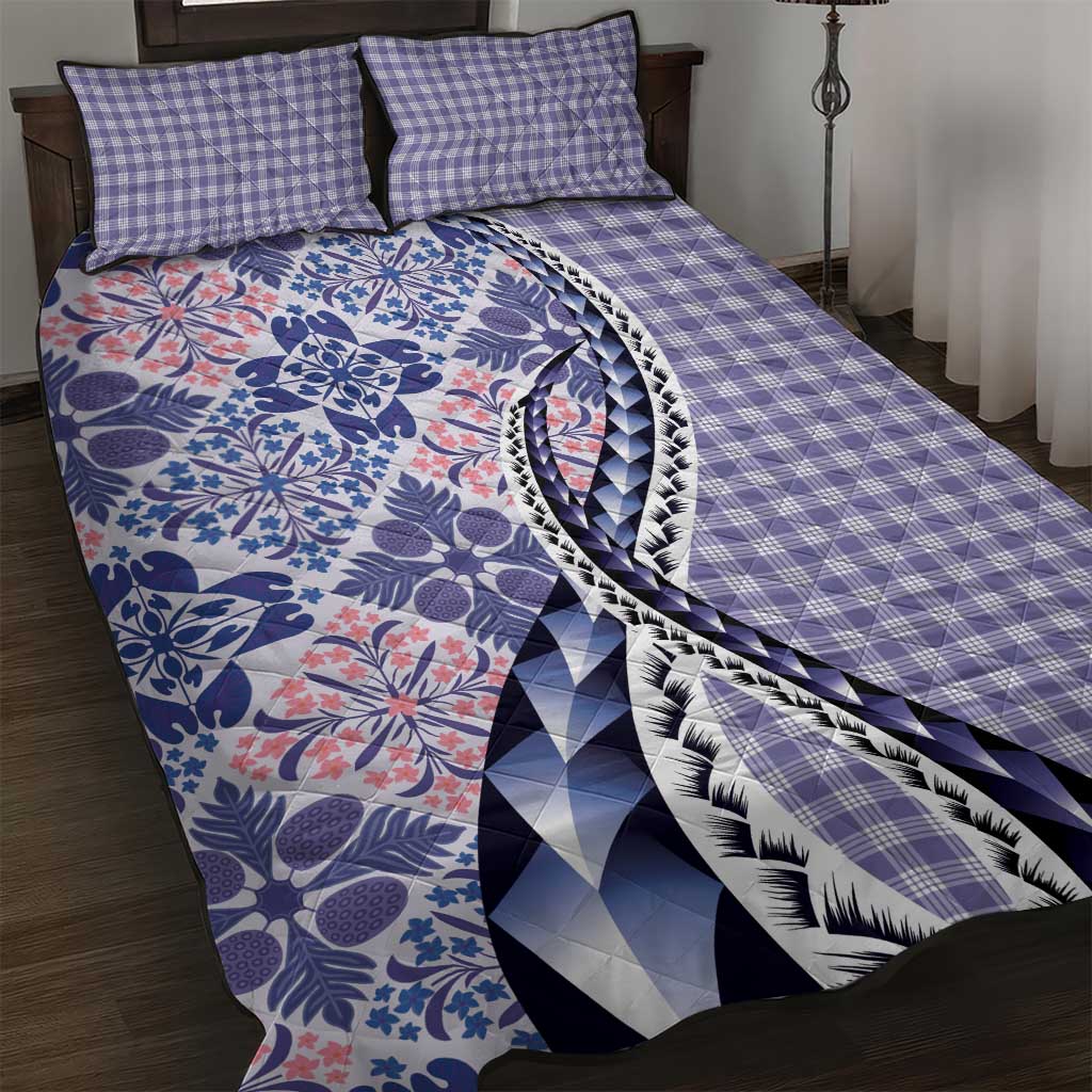 Aloha Vintage Palaka Floral Hawaiian Quilt Quilt Bed Set Poni Motif LT9 Purple - Polynesian Pride