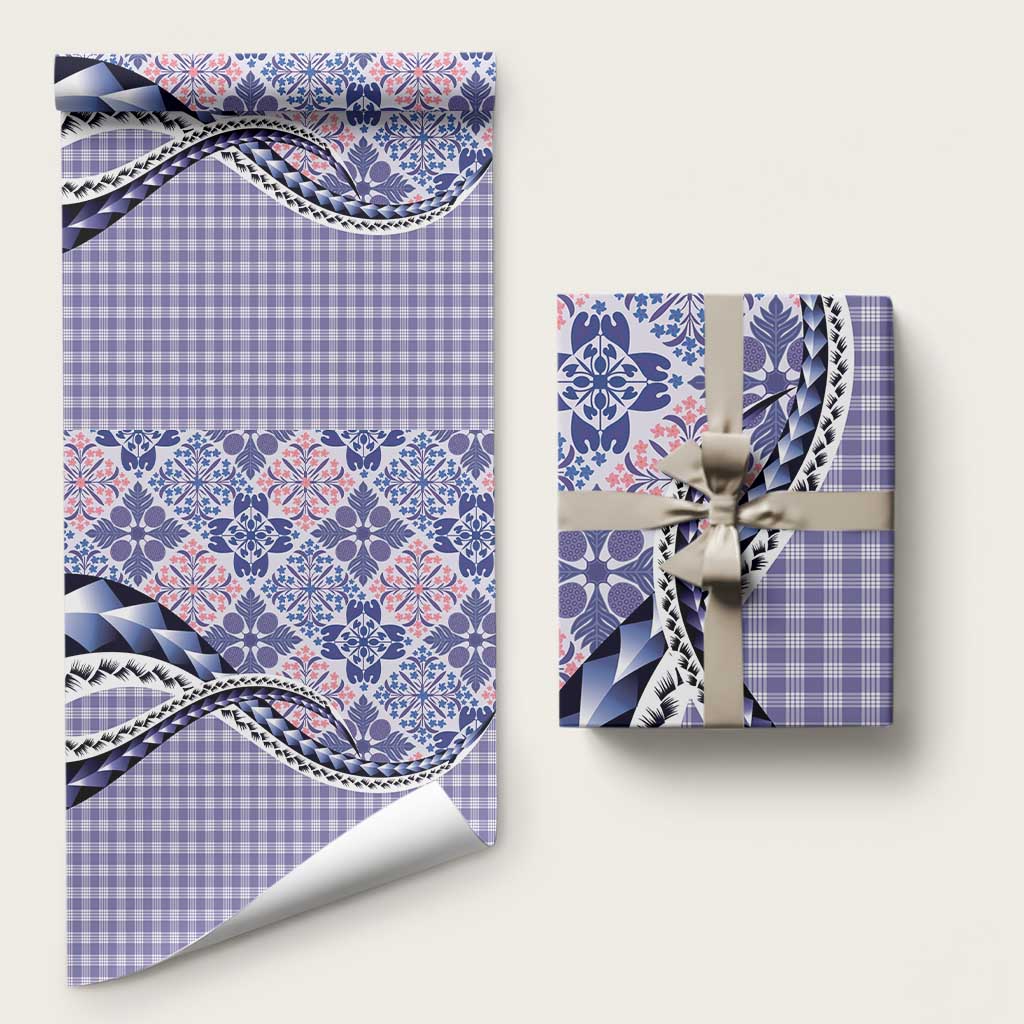 Aloha Vintage Palaka Floral Hawaiian Quilt Wrapping Paper Poni Motif LT9 58" × 23" Purple - Polynesian Pride