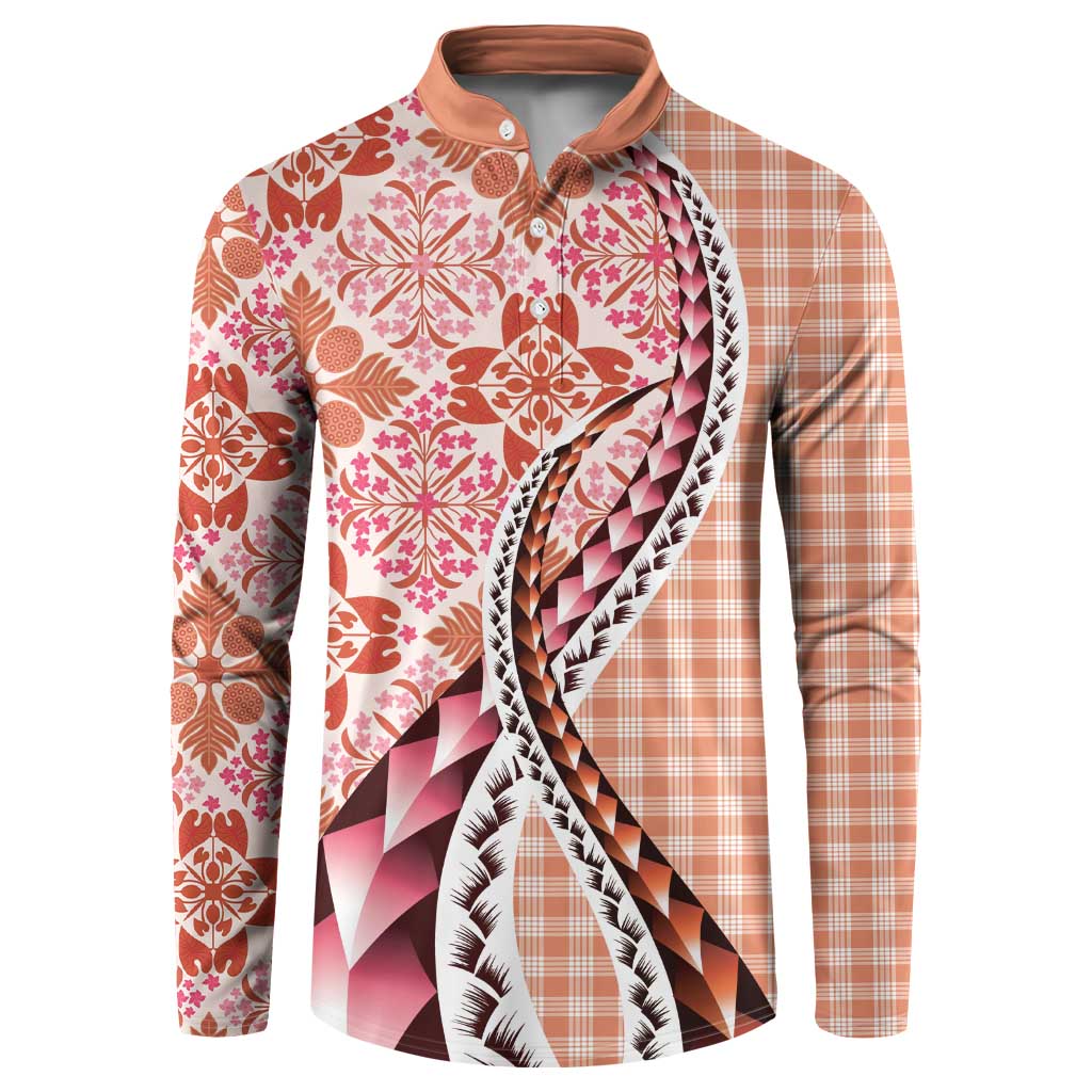 Aloha Vintage Palaka Floral Hawaiian Quilt Button Sweatshirt Ulaula Motif LT9 Red - Polynesian Pride
