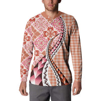 Aloha Vintage Palaka Floral Hawaiian Quilt Button Sweatshirt Ulaula Motif LT9 - Polynesian Pride