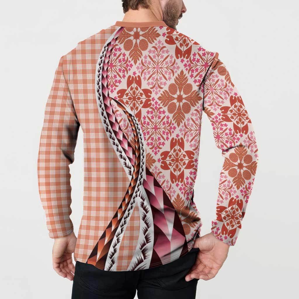 Aloha Vintage Palaka Floral Hawaiian Quilt Button Sweatshirt Ulaula Motif LT9 - Polynesian Pride