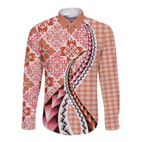Aloha Vintage Palaka Floral Hawaiian Quilt Long Sleeve Button Shirt Ulaula Motif LT9 Unisex Red - Polynesian Pride