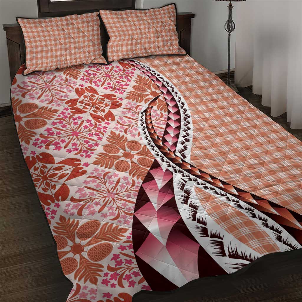 Aloha Vintage Palaka Floral Hawaiian Quilt Quilt Bed Set Ulaula Motif LT9 Red - Polynesian Pride