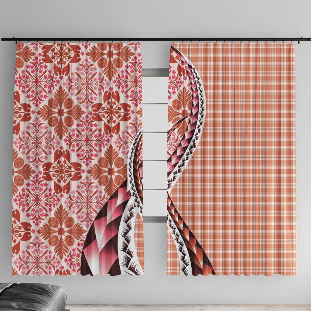 Aloha Vintage Palaka Floral Hawaiian Quilt Window Curtain Ulaula Motif LT9 With Hooks Red - Polynesian Pride