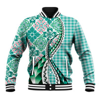 Aloha Vintage Palaka Floral Hawaiian Quilt Baseball Jacket Polu Motif LT9 Unisex Turquoise - Polynesian Pride