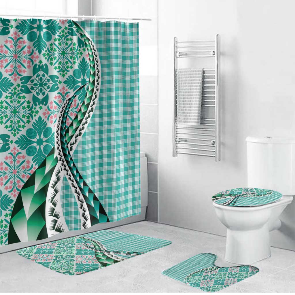 Aloha Vintage Palaka Floral Hawaiian Quilt Bathroom Set Polu Motif LT9 Bathroom Set (4 pcs) Turquoise - Polynesian Pride