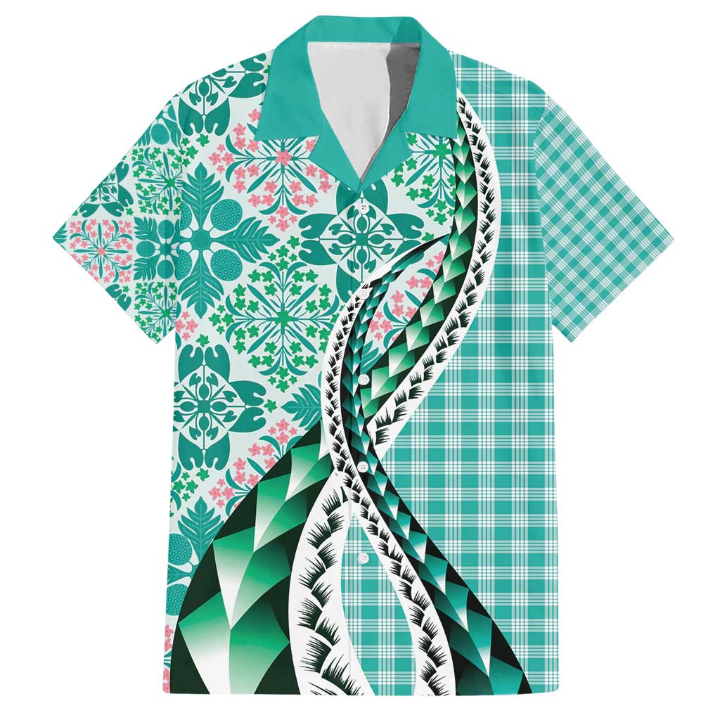 Aloha Vintage Palaka Floral Hawaiian Quilt Hawaiian Shirt Polu Motif LT9 Turquoise - Polynesian Pride