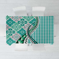 Aloha Vintage Palaka Floral Hawaiian Quilt Tablecloth Polu Motif LT9 Turquoise - Polynesian Pride