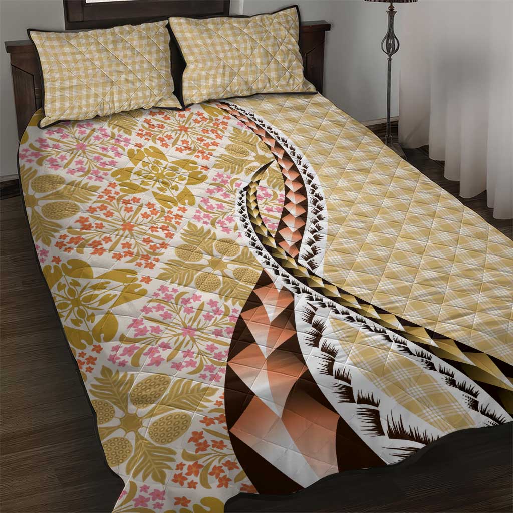 Aloha Vintage Palaka Floral Hawaiian Quilt Quilt Bed Set Melemele Motif LT9 Yellow - Polynesian Pride