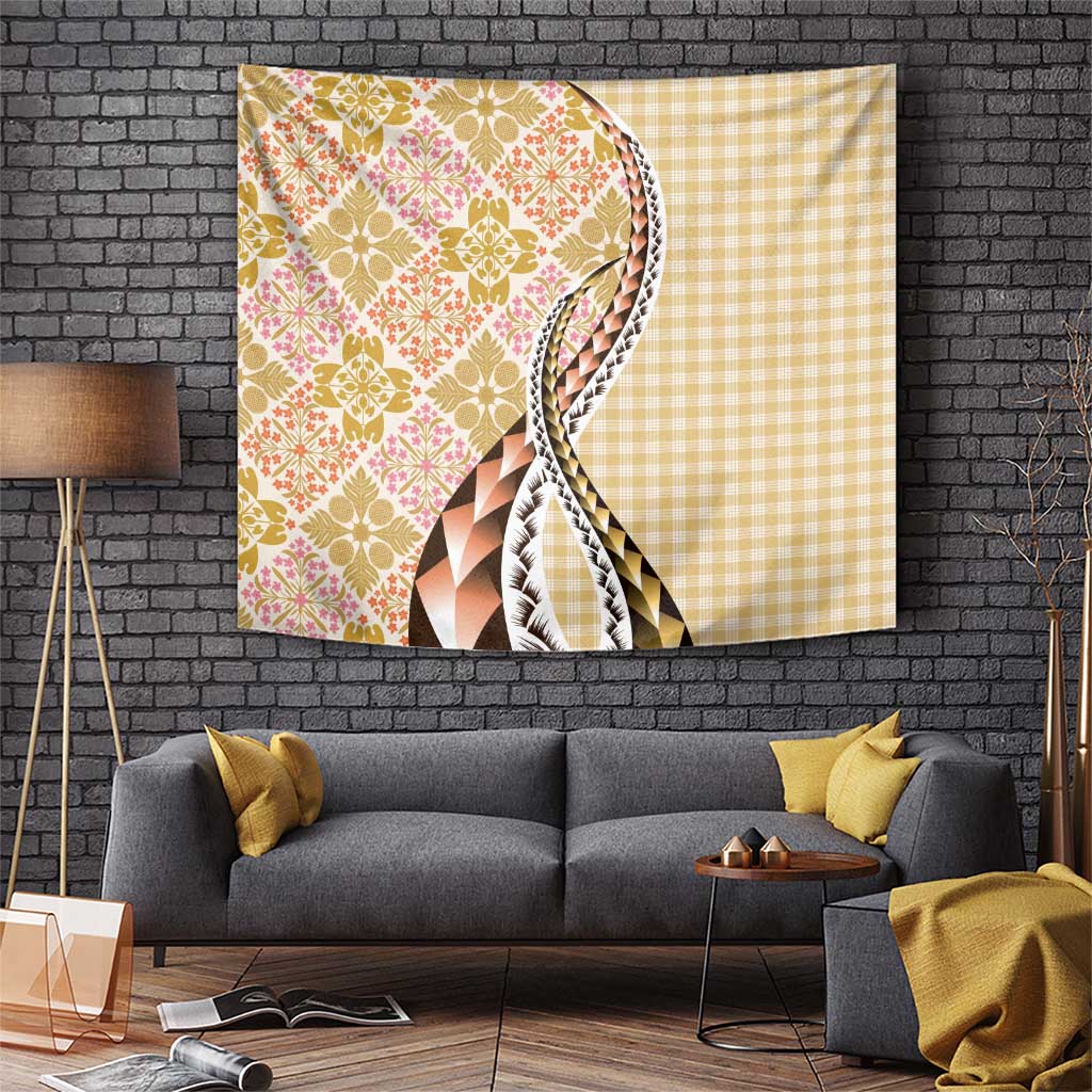 Aloha Vintage Palaka Floral Hawaiian Quilt Tapestry Melemele Motif LT9 Yellow - Polynesian Pride