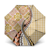Aloha Vintage Palaka Floral Hawaiian Quilt Umbrella Melemele Motif LT9 One Size Folded 11.42 inch Opened Diameter 37.4 inch Yellow - Polynesian Pride