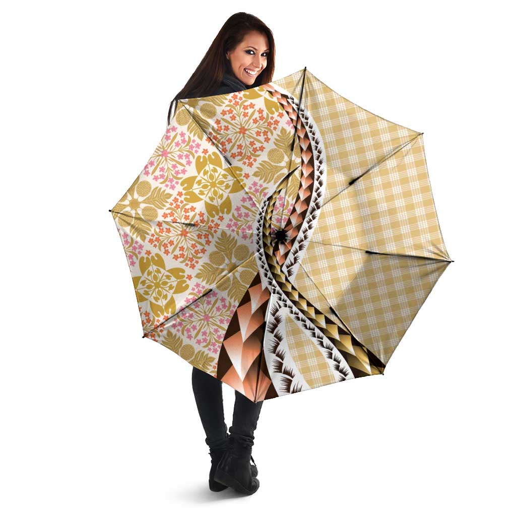 Aloha Vintage Palaka Floral Hawaiian Quilt Umbrella Melemele Motif LT9 - Polynesian Pride