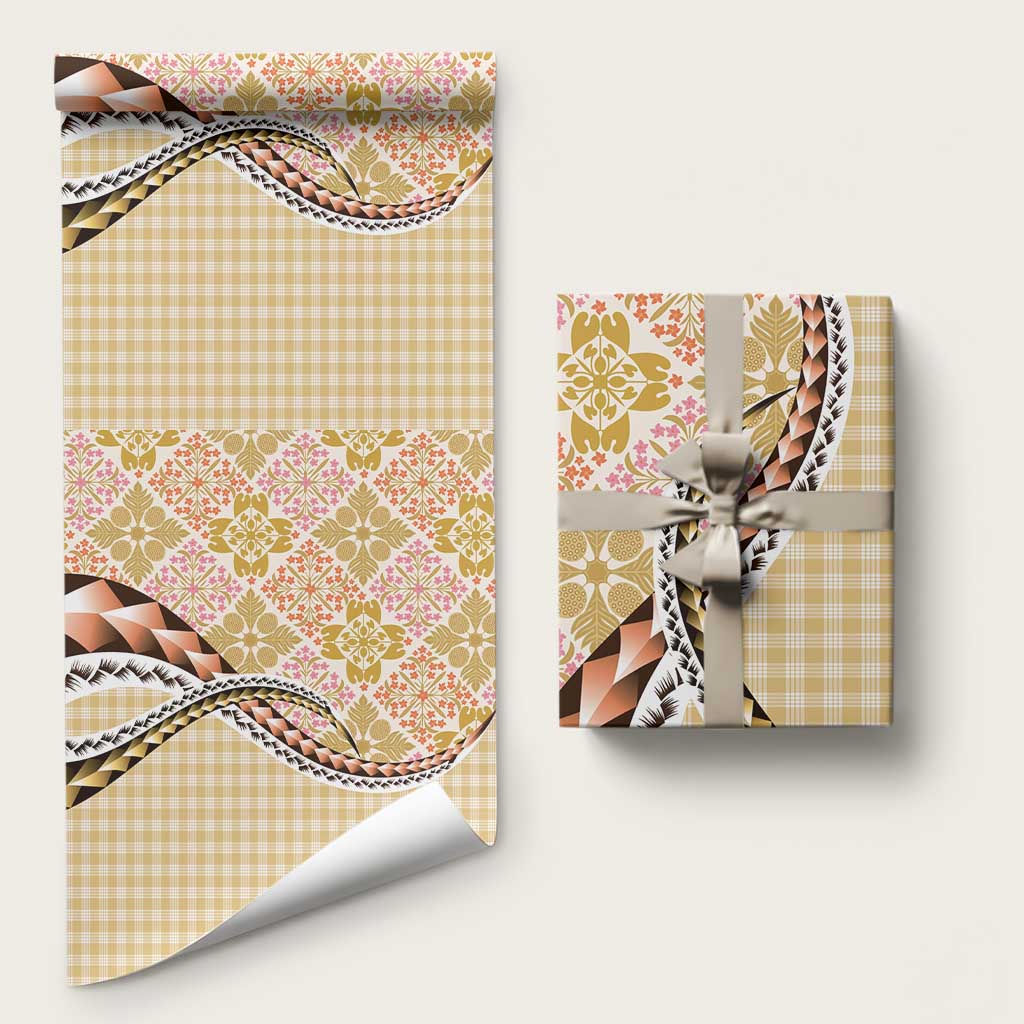 Aloha Vintage Palaka Floral Hawaiian Quilt Wrapping Paper Melemele Motif LT9 58" × 23" Yellow - Polynesian Pride