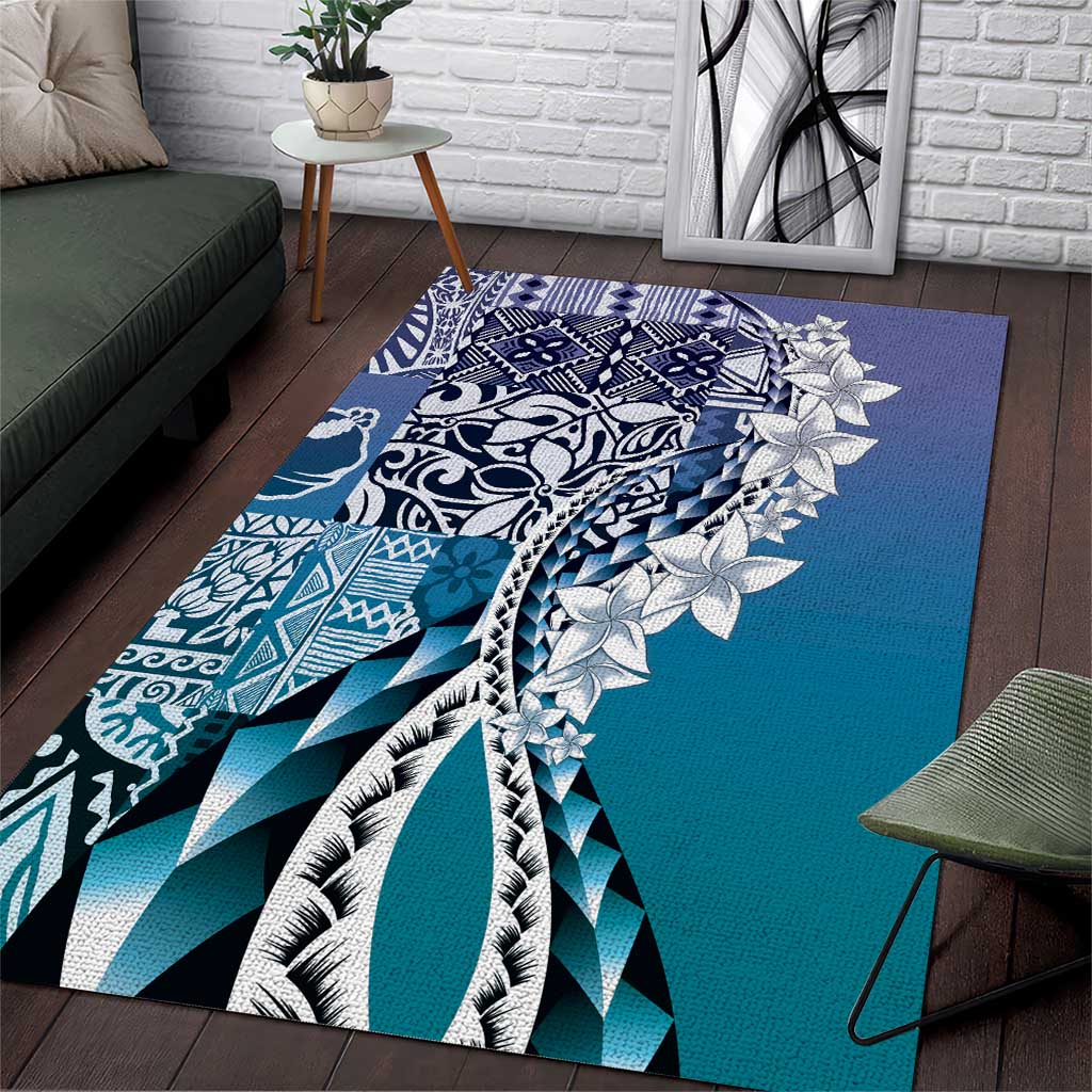 Aloha Vintage Plumeria Hawaiian Tapa Pattern Area Rug Blue Hawaiian Tapa Pattern LT9 Blue - Polynesian Pride