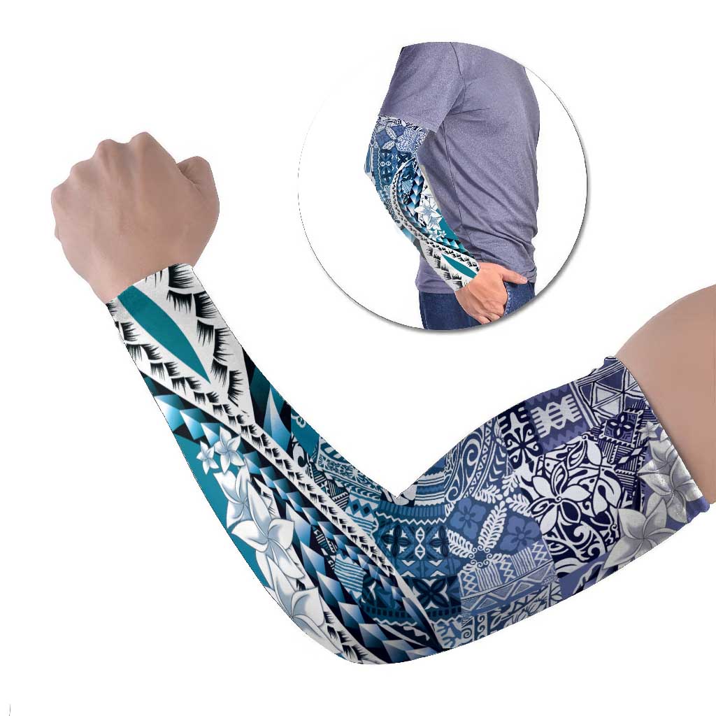 Aloha Vintage Plumeria Hawaiian Tapa Pattern Arm Sleeves Blue Hawaiian Tapa Pattern LT9 Set of 2 Blue - Polynesian Pride